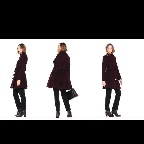 MICHAEL Michael Kors Asymmetrical belted wool merlot coat Sz M - Picture 15 of 15